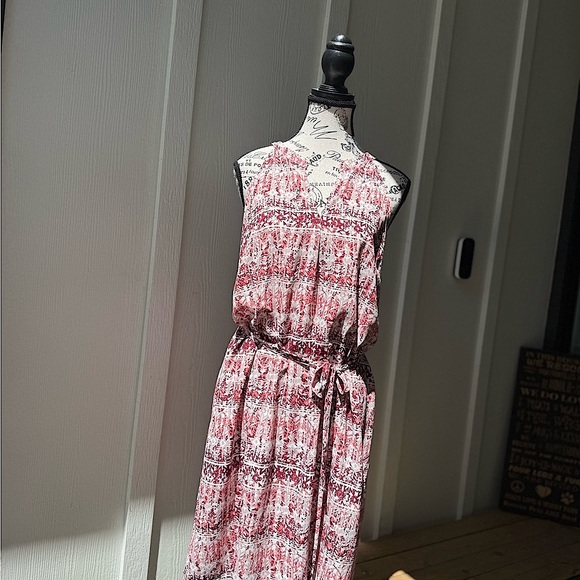 Skies Are Blue Boho Red White Halter Midi Dress Size L | Summer Beach Sundress - Picture 1 of 6